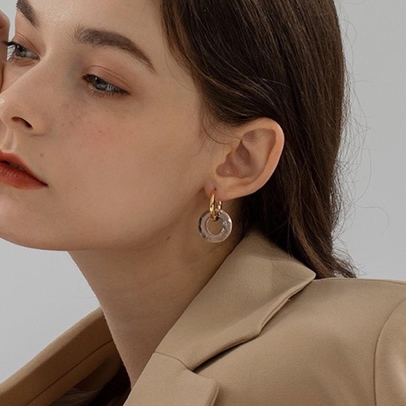 Clear hoop earrings, dangle hoop earrings, dangle clear hoop earrings, - Picture 4 of 4